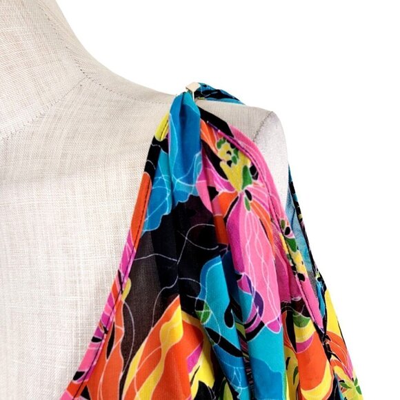 BCBGMaxAzria Cover Up Top Women Size S Oversize Batwing V Neck Floral Colorful - Picture 5 of 9